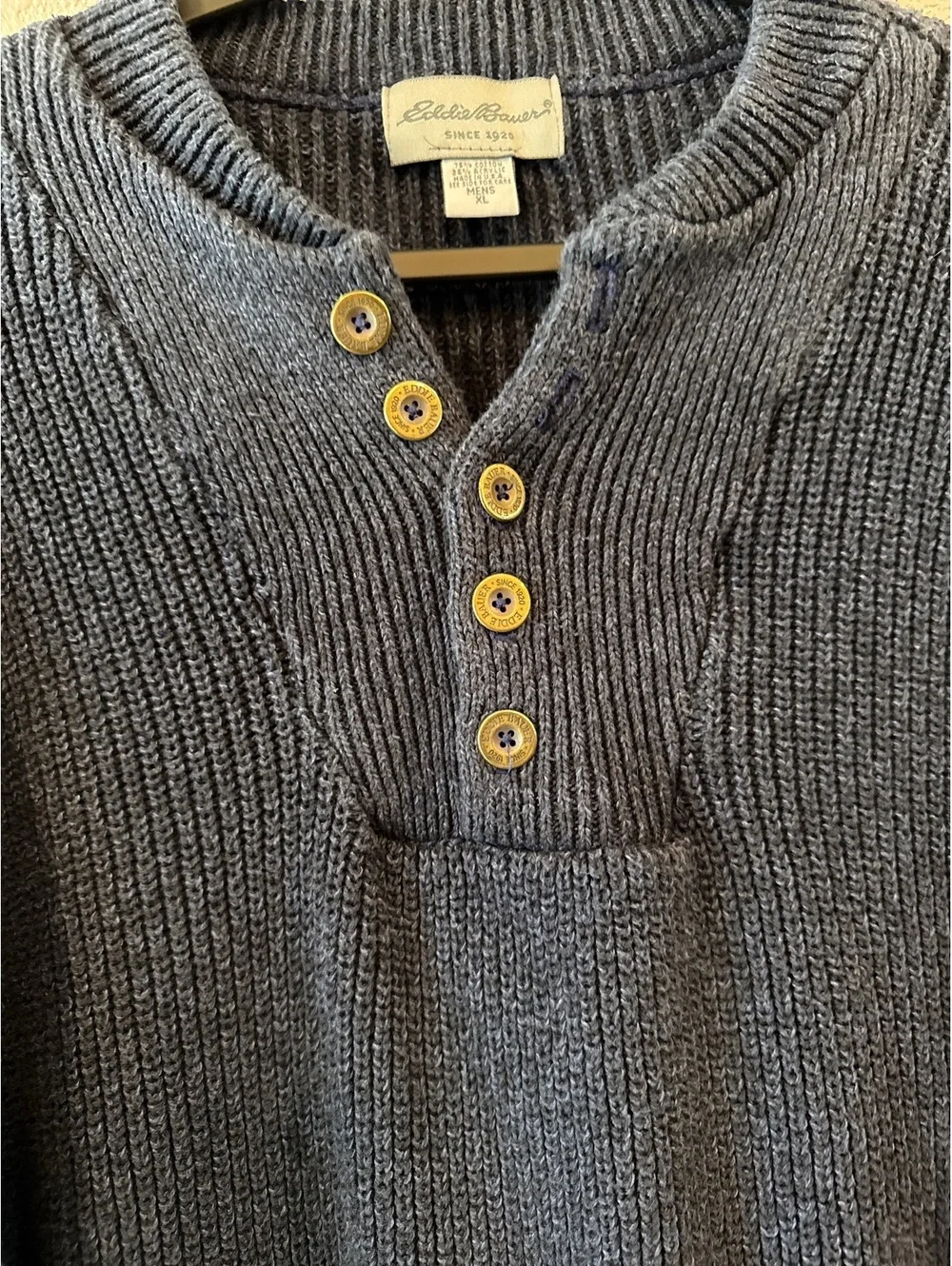 Eddie Bauer Men's XL Gray Cotton Acrylic Knit Sweater Pullover